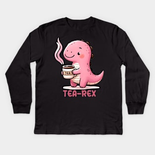 Tea-Rex DINOSAUR  Funny Quote Hilarious Animal Food Pun Sayings Humor Gift Kids Long Sleeve T-Shirt